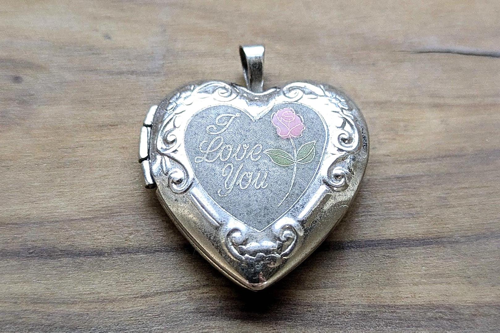 Sterling Silver "I Love You" Rose Heart Locket Pendent - Stamped and Tested Sterling Silver - Penny Sized Locket