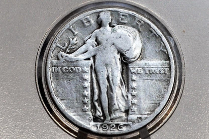 1926 S Standing Liberty Quarter - VG - 1926-S Standing Liberty Silver Quarter - San Francisco Mint Mark