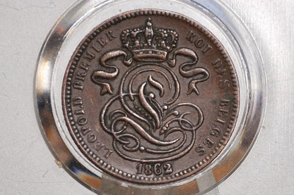 1862 Belgian 1 Centimes - AU Condition - Leopold I - 1862 Belgium One Cent, Incredible Coin for a collection, Better Date