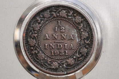 India 1/12 Anna 1931 - F/VF Condition - 1931 India One Twelfth Anna - British India One Quarter Anna, High Grade, Great Coin