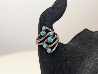 Sterling Silver Native American Multi-Turquoise Stone Ring - Size 9 - Stamped and Tested Sterling Silver - 6 Stone Ring