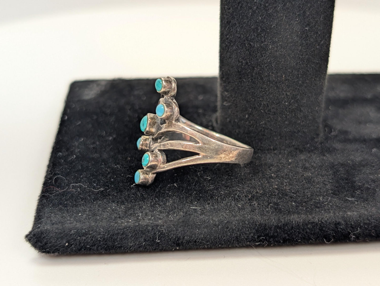 Sterling Silver Native American Multi-Turquoise Stone Ring - Size 9 - Stamped and Tested Sterling Silver - 6 Stone Ring