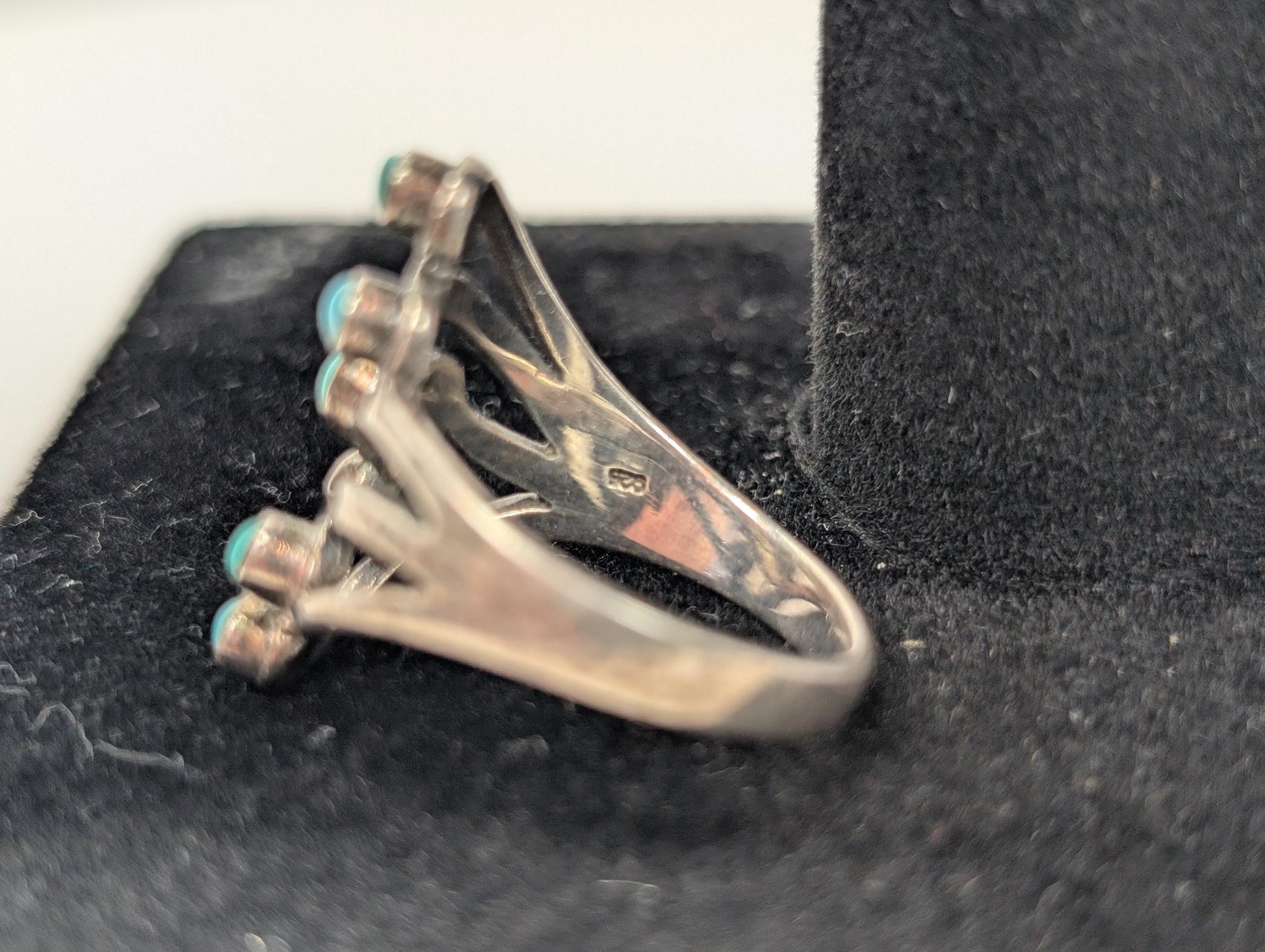 Sterling Silver Native American Multi-Turquoise Stone Ring - Size 9 - Stamped and Tested Sterling Silver - 6 Stone Ring