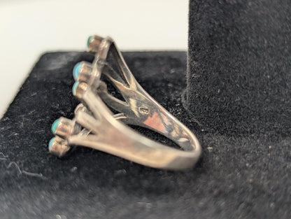 Sterling Silver Native American Multi-Turquoise Stone Ring - Size 9 - Stamped and Tested Sterling Silver - 6 Stone Ring