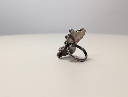 Sterling Silver Native American Southwest Coral Ring - Size 5 - Tested Sterling Silver - Zuni Coral Bar Shaped Ring