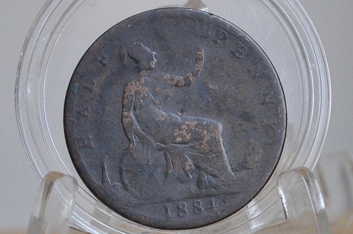 1884 Great Britain Half Penny - G/Vg Condition - Uk Large Penny 1884 - Queen Victoria 1 Penny - Copper - Uk Penny Young Head 1884 (Copy)