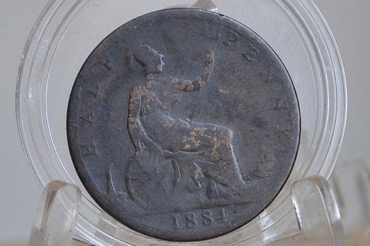 1884 Great Britain Half Penny - G/Vg Condition - Uk Large Penny 1884 - Queen Victoria 1 Penny - Copper - Uk Penny Young Head 1884 (Copy)