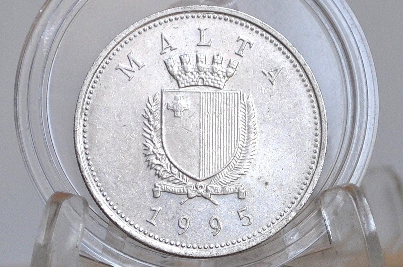 1995 Rarer Malta 25 Cents - Maltese Republic Coins - Great Condition - Mediterranean Countries Coin -