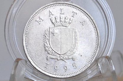 1995 Rarer Malta 25 Cents - Maltese Republic Coins - Great Condition - Mediterranean Countries Coin -