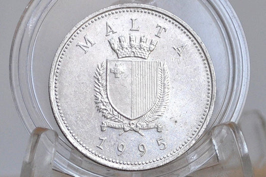 1995 Rarer Malta 25 Cents - Maltese Republic Coins - Great Condition - Mediterranean Countries Coin -