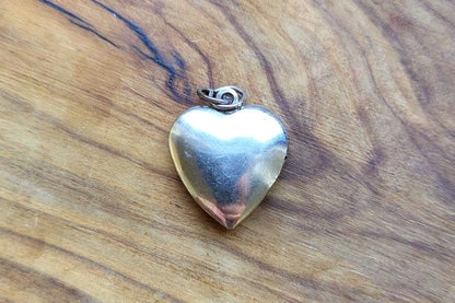 Sterling Silver Rose Heart Locket Pendant - Tested Sterling Silver - Penny Sized Locket