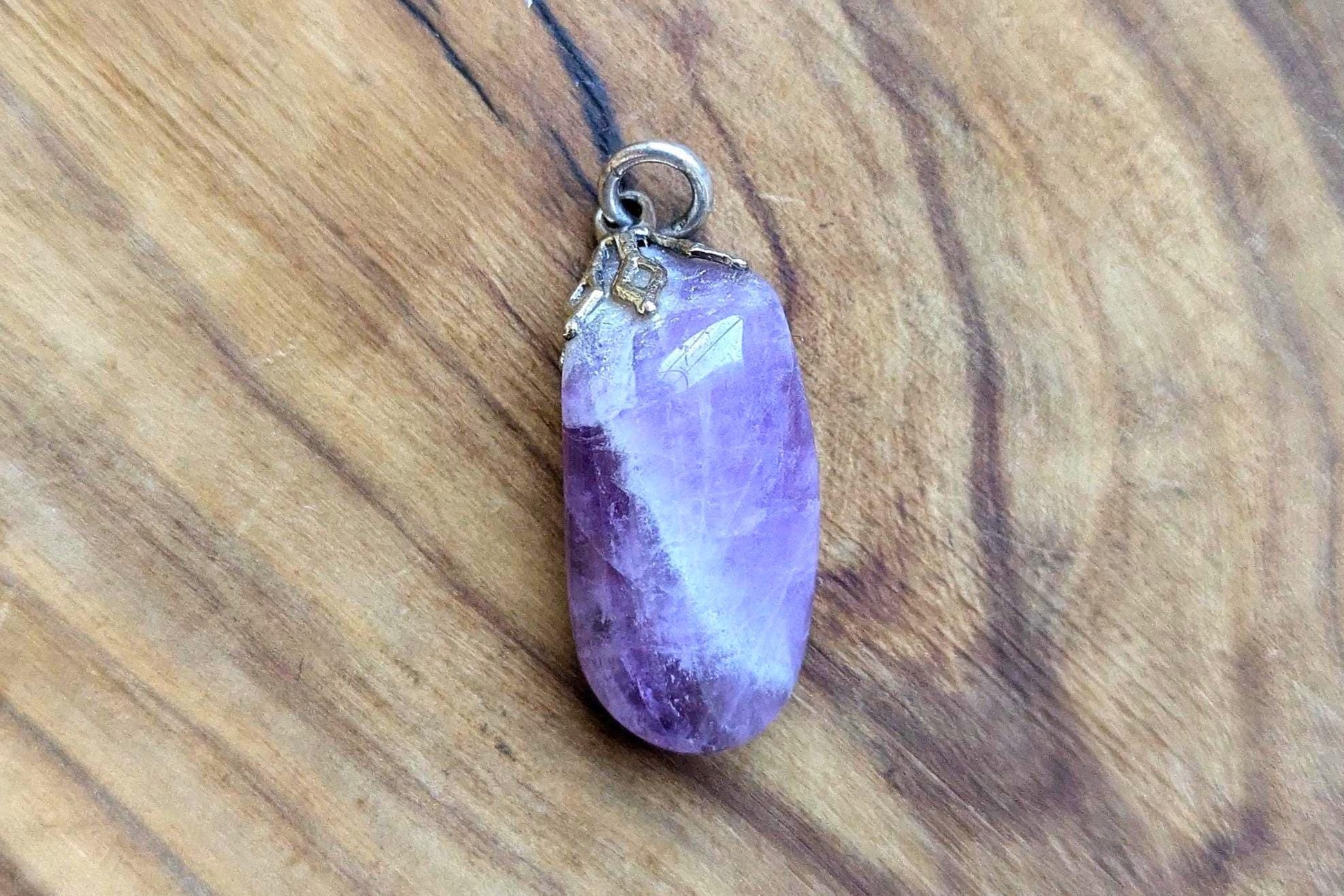 Sterling Silver Amethyst Quartz Pendant - Tested Sterling Silver - Teardrop/Snowflake Drip