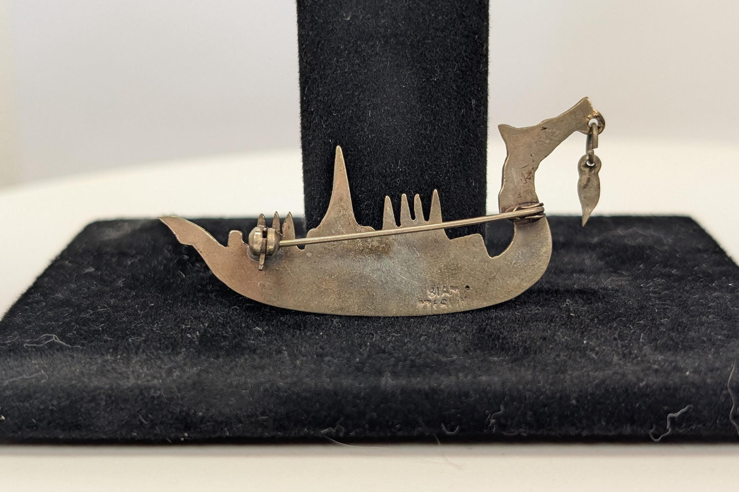 Antique Sterling Silver Dragonhead Ship Brooch - Stamped and Tested Sterling Silver - Siam Jewelry - Pre-1939 Thailand/Siam