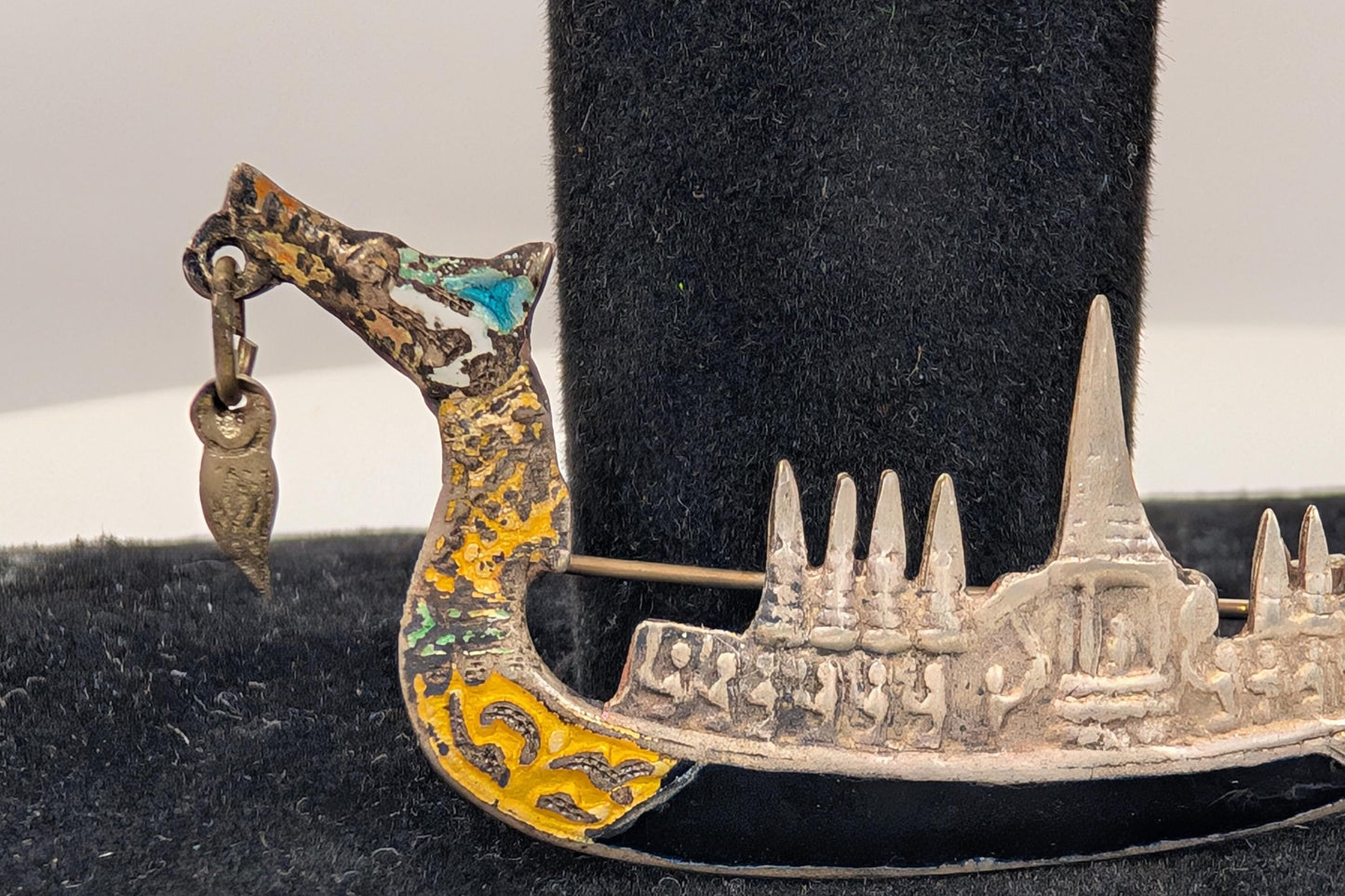 Antique Sterling Silver Dragonhead Ship Brooch - Stamped and Tested Sterling Silver - Siam Jewelry - Pre-1939 Thailand/Siam