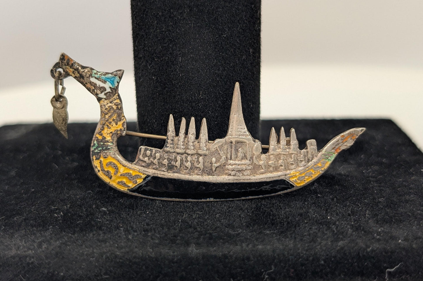 Antique Sterling Silver Dragonhead Ship Brooch - Stamped and Tested Sterling Silver - Siam Jewelry - Pre-1939 Thailand/Siam