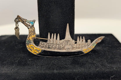 Antique Sterling Silver Dragonhead Ship Brooch - Stamped and Tested Sterling Silver - Siam Jewelry - Pre-1939 Thailand/Siam