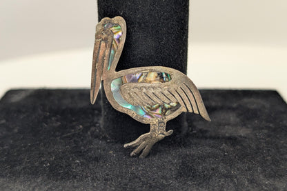 Sterling Silver Abalone Inlay Pelican Brooch - Stamped and Tested Sterling Silver - Mexican Jewelry