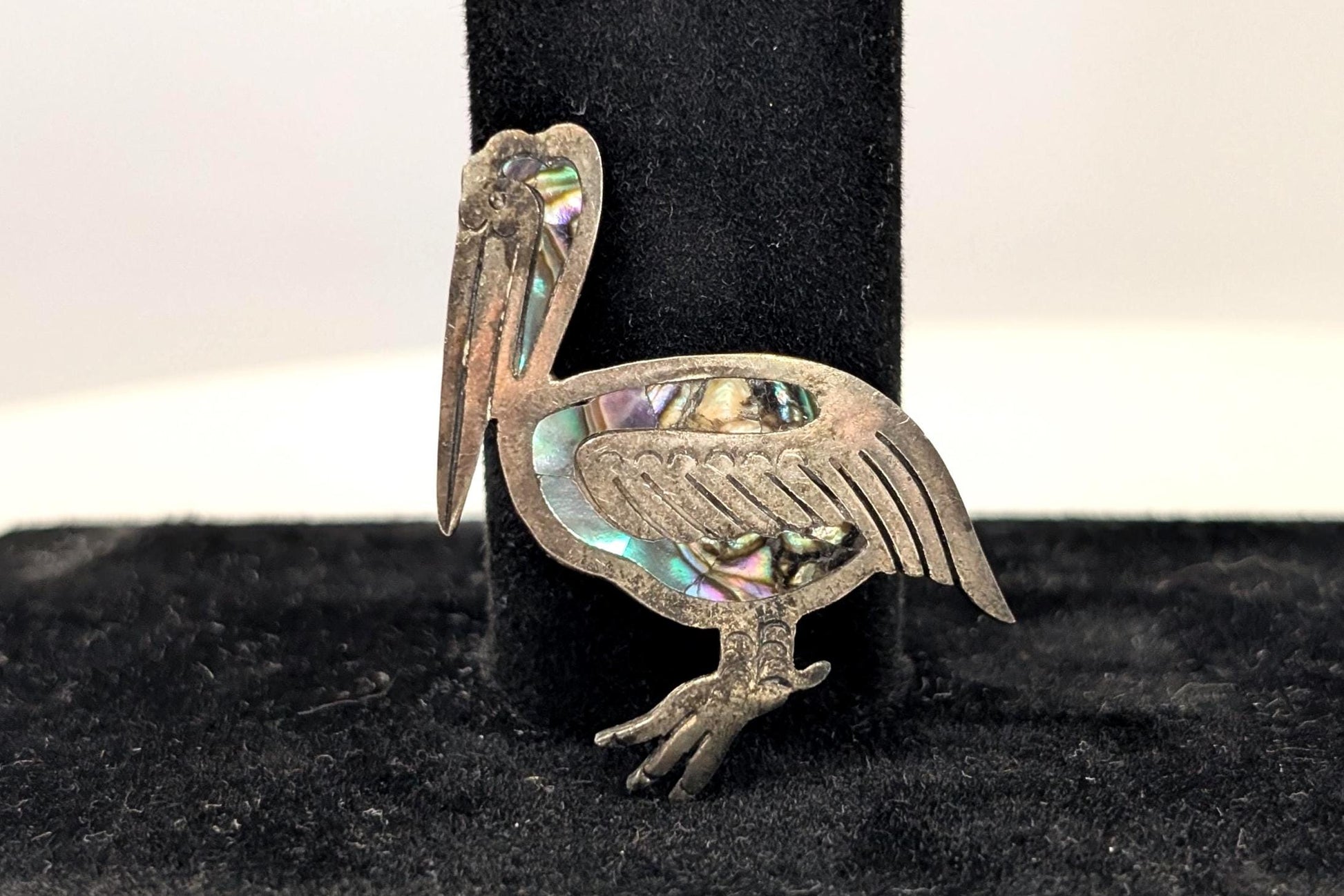 Sterling Silver Abalone Inlay Pelican Brooch - Stamped and Tested Sterling Silver - Mexican Jewelry
