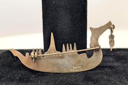 Antique Sterling Silver Dragonhead Ship Brooch - Stamped and Tested Sterling Silver - Siam Jewelry - Pre-1939 Thailand/Siam