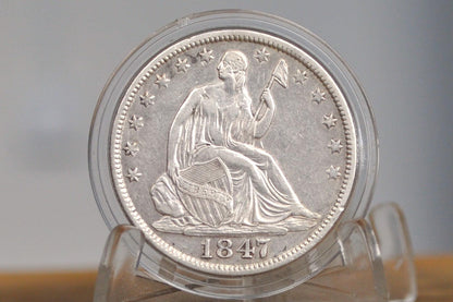 1847-O Seated Liberty Half Dollar - AU, Beautiful Coin - 1847O Liberty Seated Silver Half Dollar