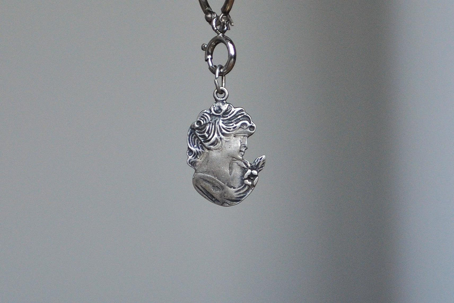 Vintage Sterling Silver Art Nouveau Cameo Pendant - Stamped and Tested Sterling Silver - Art Nouveau Cameo Charm