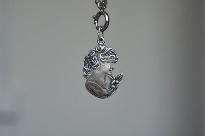 Vintage Sterling Silver Art Nouveau Cameo Pendant - Stamped and Tested Sterling Silver - Art Nouveau Cameo Charm