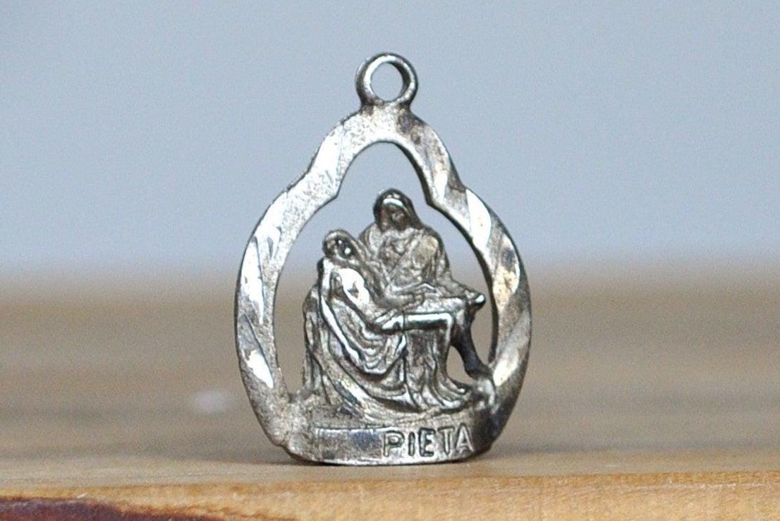 Vintage Sterling Silver Pieta Pendant - Stamped and Tested Sterling Silver - Catholic Religious Charm