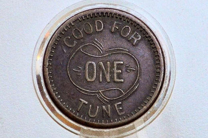 Vintage Jukebox Token - Good For One Tune Token - 5 Cent Brass Token