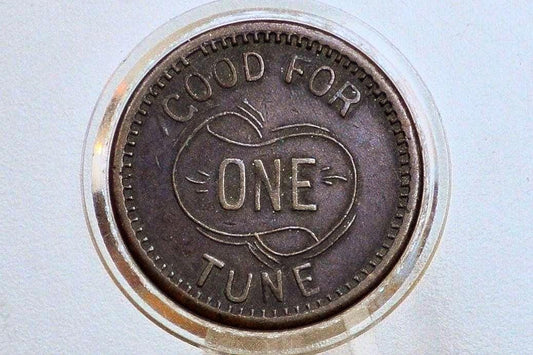 Vintage Jukebox Token - Good For One Tune Token - 5 Cent Brass Token