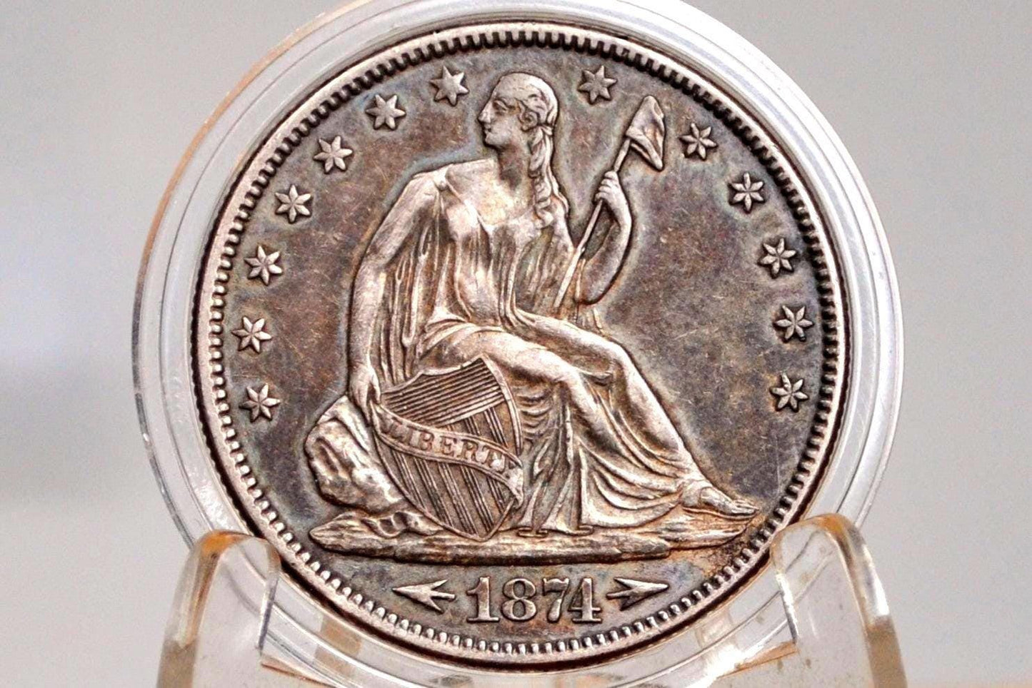 1874 Seated Liberty Half Dollar - AU, Toned, Prooflike Fields - 1874 Liberty Seated Silver Half Dollar 1874 Half - High Grade