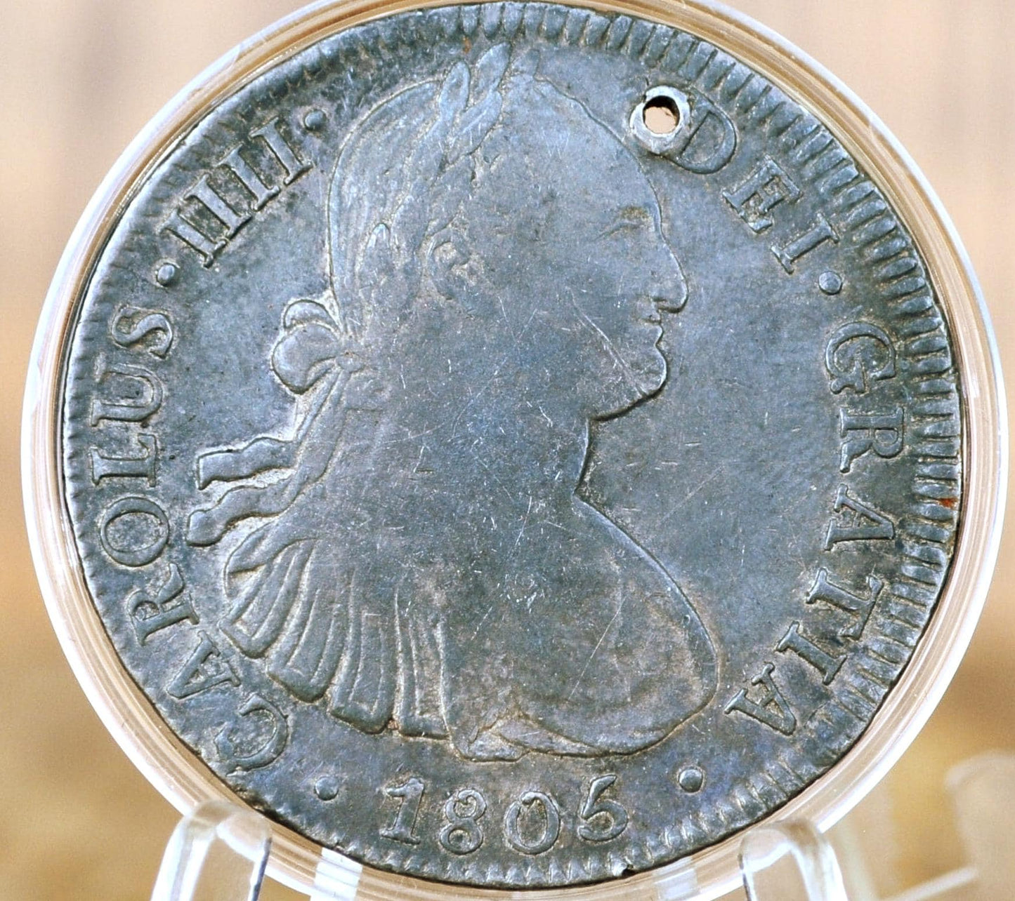 1805 Th Spanish 8 Reales, Mexico - Xf+ Detail, Holed - Spanish Silver Colonial Era Coin - 1796 Fm - Carolus Iiii - 1805 Eight Reales Mexico