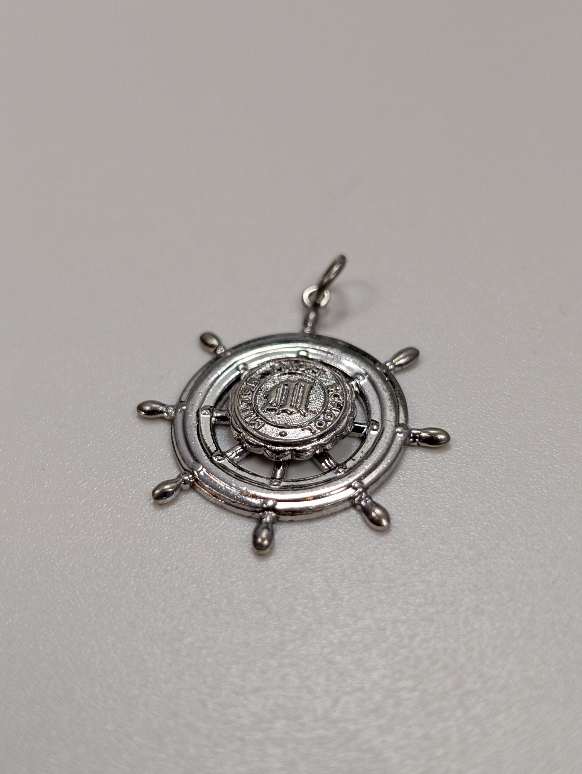 Sterling Silver 1963 Milton High School Senior Prom Pendant - Tested Sterling Silver - Milton, Mass - Ship Wheel Pendant