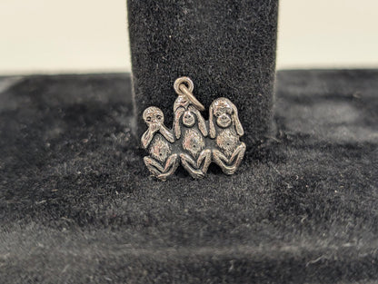 Sterling Silver "See No Evil" 3 Wise Monkeys Pendant - Tested Sterling Silver - "Monkey See Monkey Do"