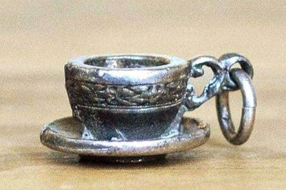 Sterling Silver Tea Cup Pendant - Tea Cup Sterling Charm - Vintage Tea Cup Miniature
