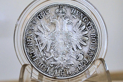 1887 Silver Austria One Florin - Fine/Very Fine Condition - Old Austrian Coin - Franz Joseph I - 1887 Florin -