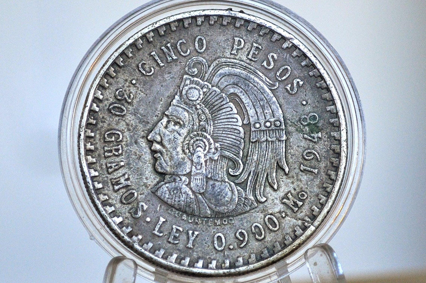 Silver 1948 Mexican Cinco Pesos - Great Condition, Big Silver Coin - Mexican Republic 5 Pesos Coin - Great and Beautiful Coin -
