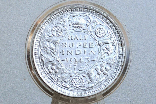 India One Half Rupee 1943 - AU Condition, Beautiful Coin - 1943 British Issue India 1/2 Rupee - High Grade, Great Coin -