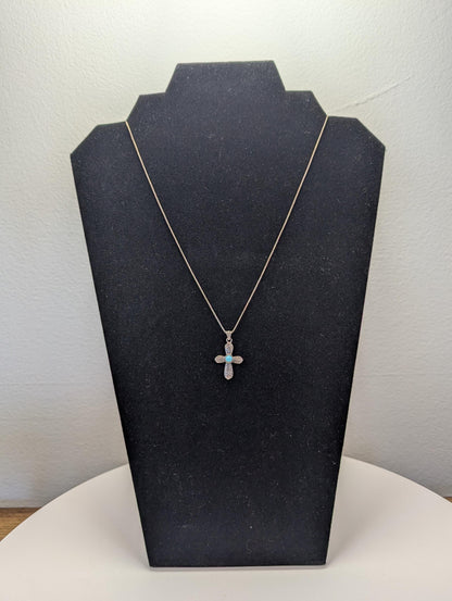 Sterling Silver Turquoise Cross Necklace - 18 Inches - Stamped and Tested Sterling Silver - Crucifix Pendant