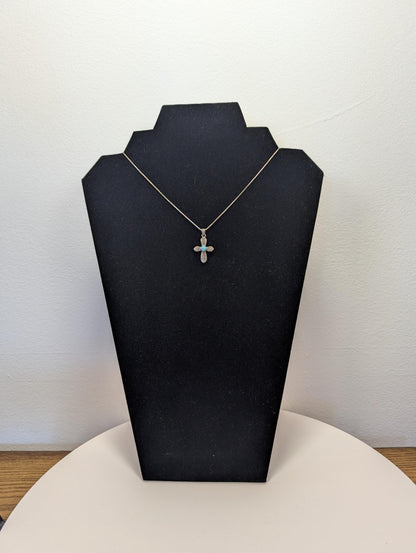 Sterling Silver Turquoise Cross Necklace - 18 Inches - Stamped and Tested Sterling Silver - Crucifix Pendant