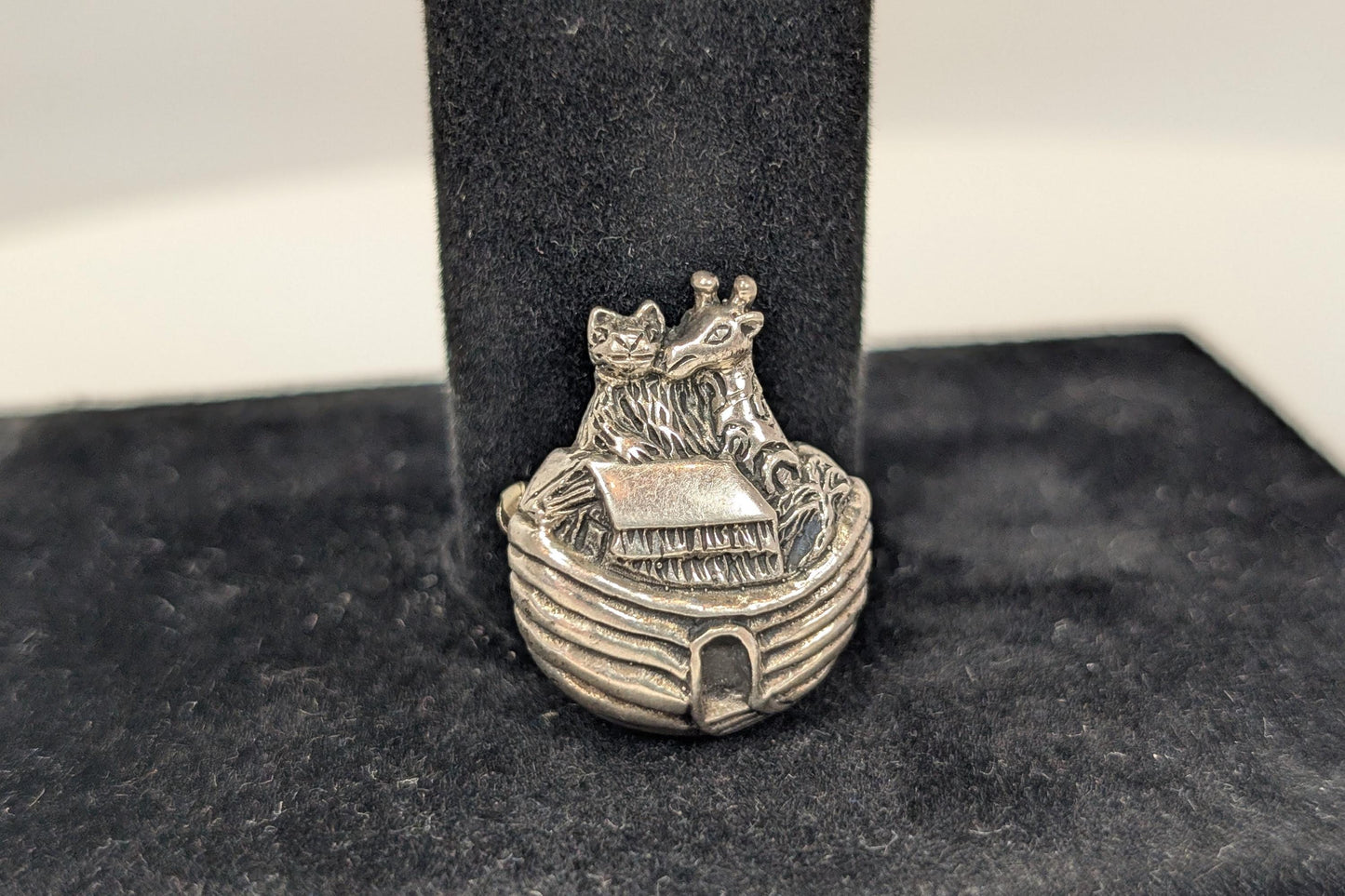 Sterling Silver Noah&#39;s Ark Pin - Stamped and Tested Sterling Silver - Biblical Animal Pin