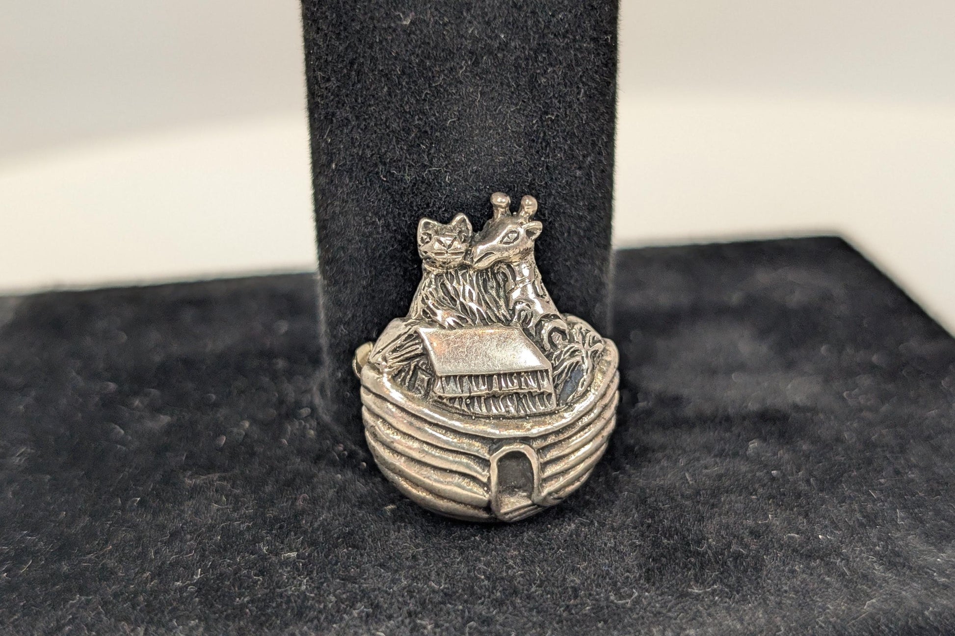 Sterling Silver Noah&#39;s Ark Pin - Stamped and Tested Sterling Silver - Biblical Animal Pin