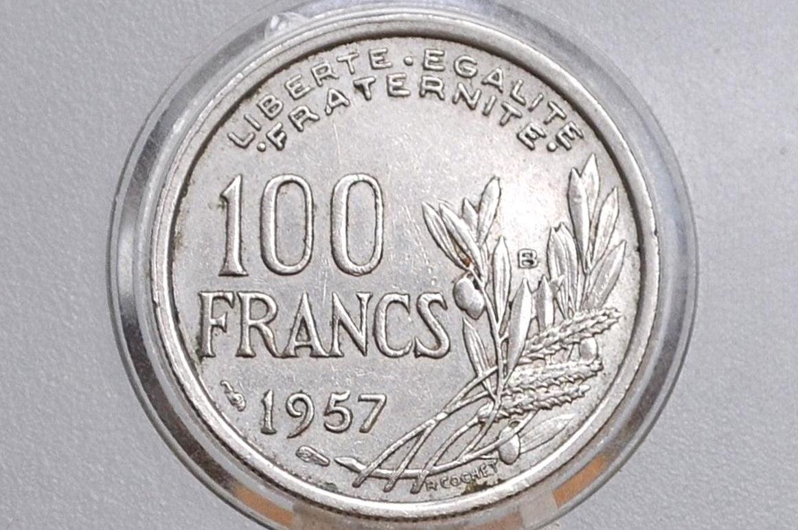 1957 French 100 Francs Coin - UNC (Uncirculated) Condition - One Hundred Franc Coin 1957 France - Copper Nickel - Mint Luster - High Grade