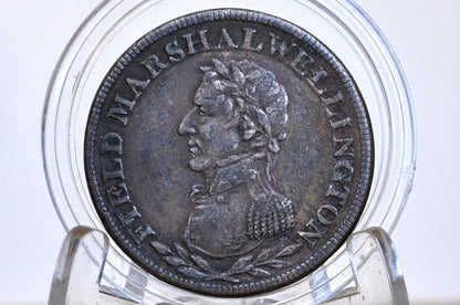 Rarer 1813 Canada Lower Bank Half Penny Token, Field Marshal Wellington Variety, Trident Reverse - XF Condition - 1/2 Penny Token Canada 181