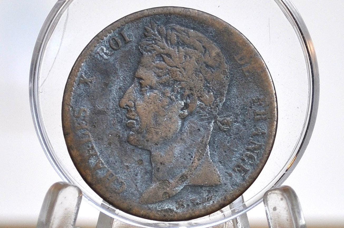 Rarer 1825 French Colonies 5 Centimes Coin - Great Condition - Charles X - Beautiful Coin