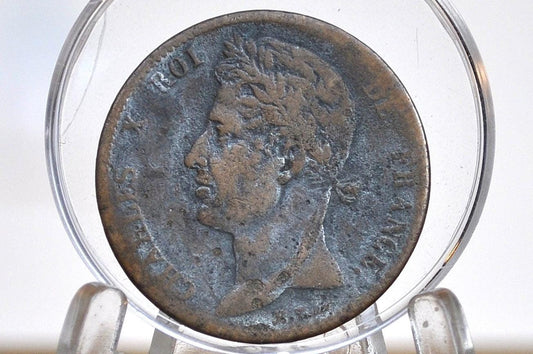Rarer 1825 French Colonies 5 Centimes Coin - Great Condition - Charles X - Beautiful Coin