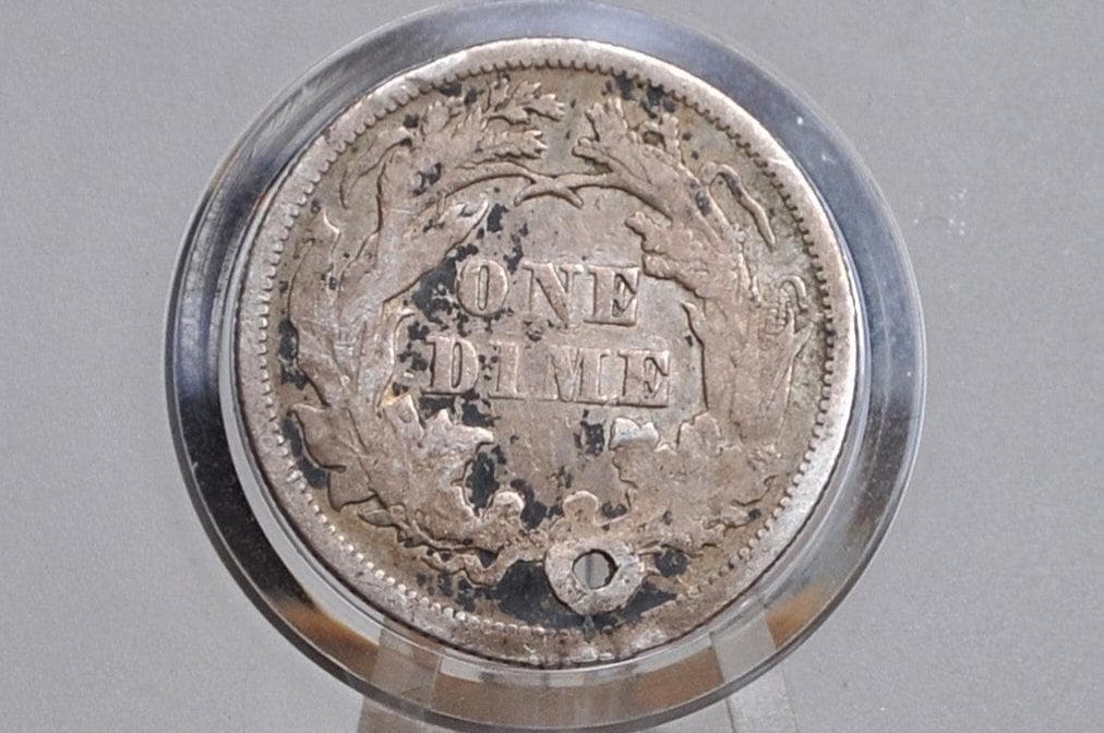 1875 Seated Liberty Dime with Hole - VF Grade / Condition - 1875 Liberty Seated Silver Dime - Holed 1875 Seated Liberty Dime -