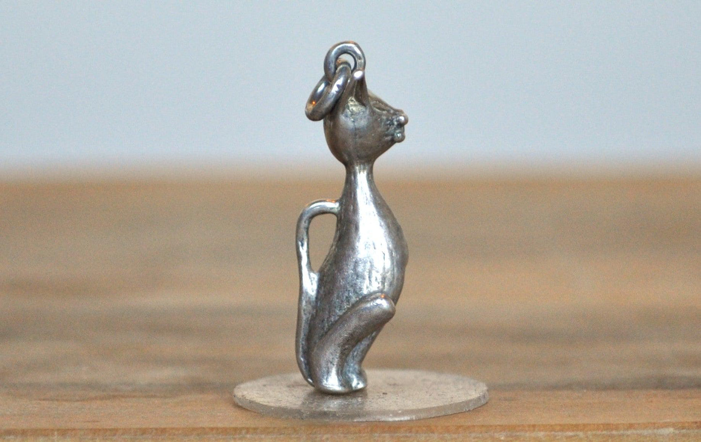 Sterling Silver Siamese Cat Charm - Stamped and Tested Sterling Silver - Cute Sterling Sitting Kitty Charm