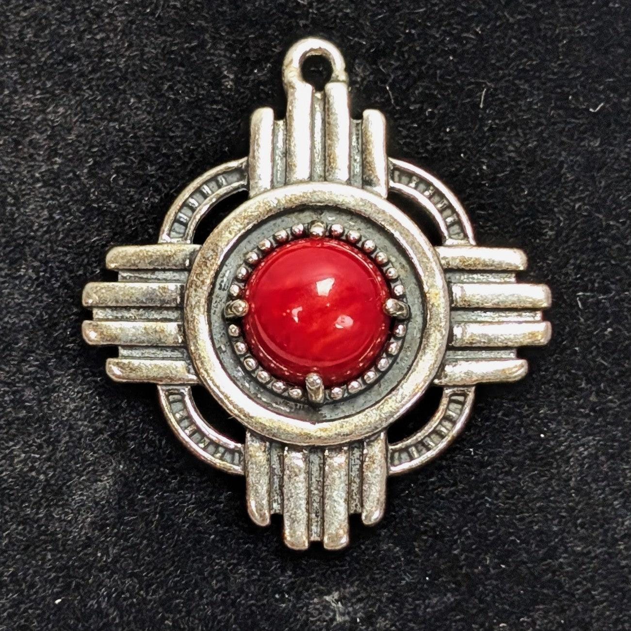 American West QVC J401268 Sterling Polished Red Coral Zia Design Enhancer Native Style Pendant