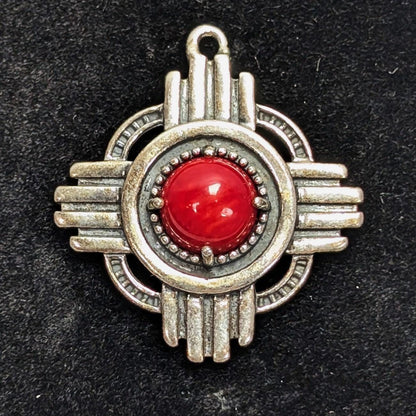 American West QVC J401268 Sterling Polished Red Coral Zia Design Enhancer Native Style Pendant