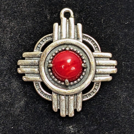American West QVC J401268 Sterling Polished Red Coral Zia Design Enhancer Native Style Pendant